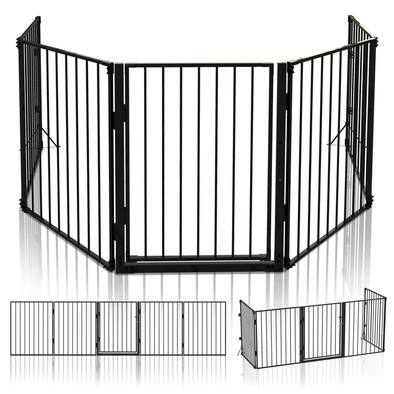 VOUNOT 5 Panel Metal Fire Guard, Hearth Gate, Dog Pet Safety Barrier, Foldable Grille Extra Wide 300 cm, Black, B0B1TBWZFT, Extra Large