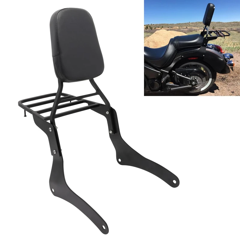 [Ship From USA] Motaux Passenger Backrest Sissy Bar with Luggage Rack for Kawasaki Vulcan 900 VN900 1996-2022, Black