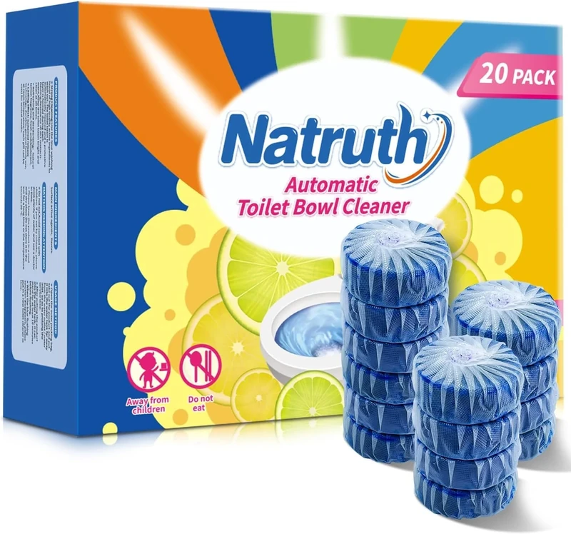 NATRUTH 20PCS Automatic Toilet Bowl Cleaner,Toilet Cistern Blocks,Long-Lasting Bathroom Cleaner Tablets,Powerful Rim & Bowl Cleaning,Lemon Scent