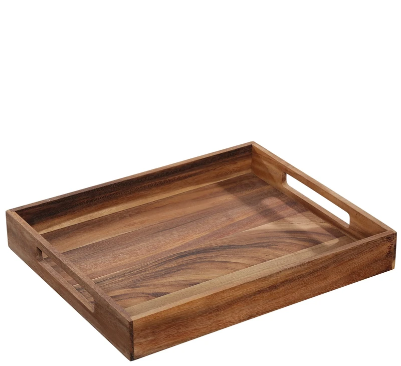 Zassenhaus Wooden serving tray, rectangular, 44 x 36 x 6 cm, with handles, breakfast tray, wooden tray decoration, tray for crockery, sustainably grown acacia wood, 055467