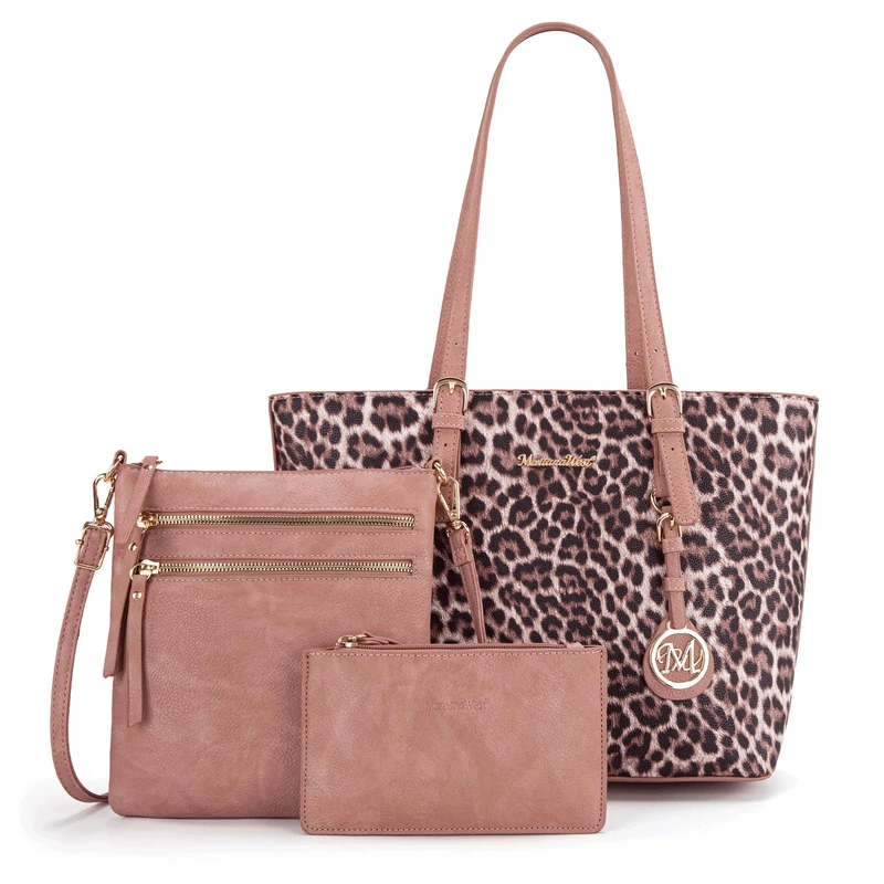Montana West Purses for Women Tote Bag 3Pcs Set Leopard Print Satchel Handbags, 055 Pink