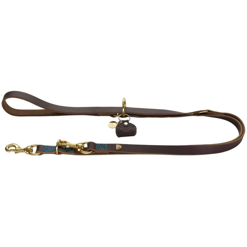 HUNTER Zanzibar Adjustable Dog Lead Colour: Dark Brown Cowhide Leather 3-Way Adjustable Maritime Details Brass-Coloured Fittings Stylish and Robust Made in Germany Size: 15/200