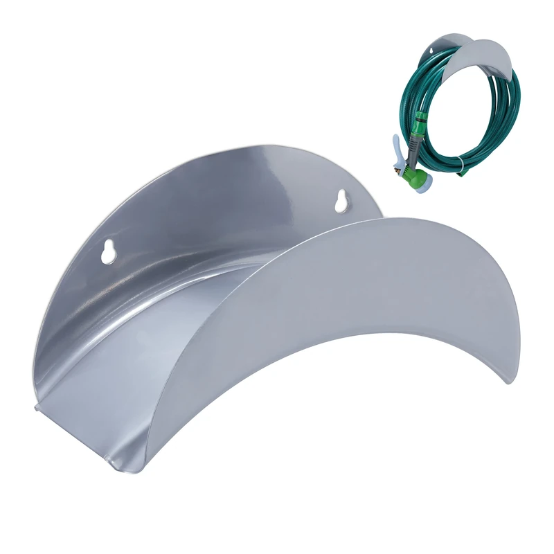 Relaxdays Hose Pipe Holder, for 30 m 1/2" Hosepipe, Wall-Mounted Hanger, 13 x 28 x 13 cm, Metal, Semicircle, Grey