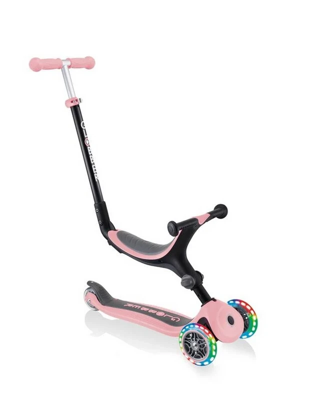 Globber GO-UP Foldable Lights - 3 in 1 Tricycle 120/80mm ABEC 5 3 Wheel Height Adjustable LED Wheels Pastel Pink, standard size