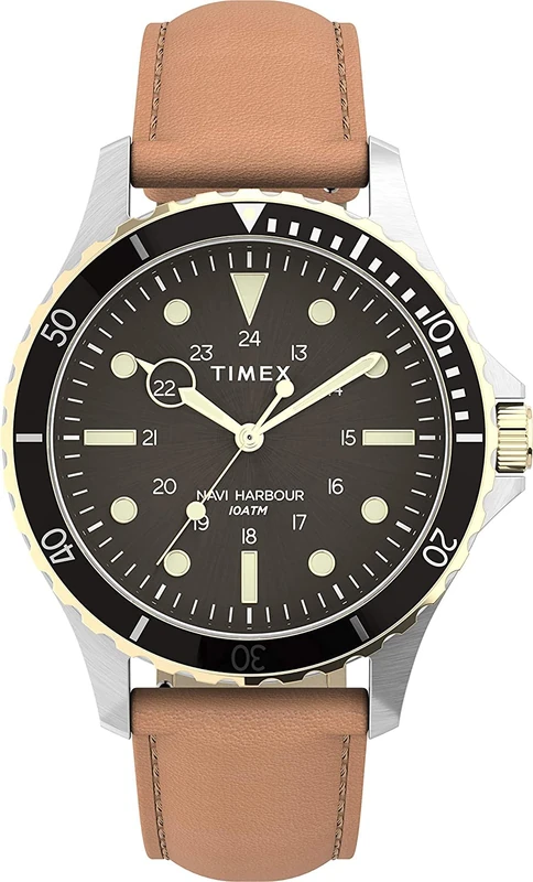 Timex Men's Analogue Quartz Watch with Leather Strap Brown