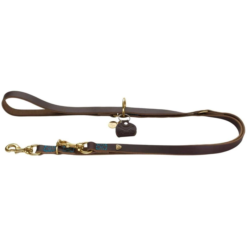 HUNTER Zanzibar Adjustable Dog Lead Colour: Dark Brown Cowhide Leather 3-Way Adjustable Maritime Details Brass-Coloured Fittings Stylish and Robust Made in Germany Size: 20/200 - Image 1
