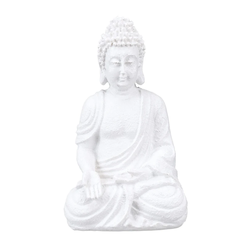 Relaxdays Buddha Statue, 17.5 cm Height, Garden Decoration, Weather and Frost Resistant, Living Room Deco, White