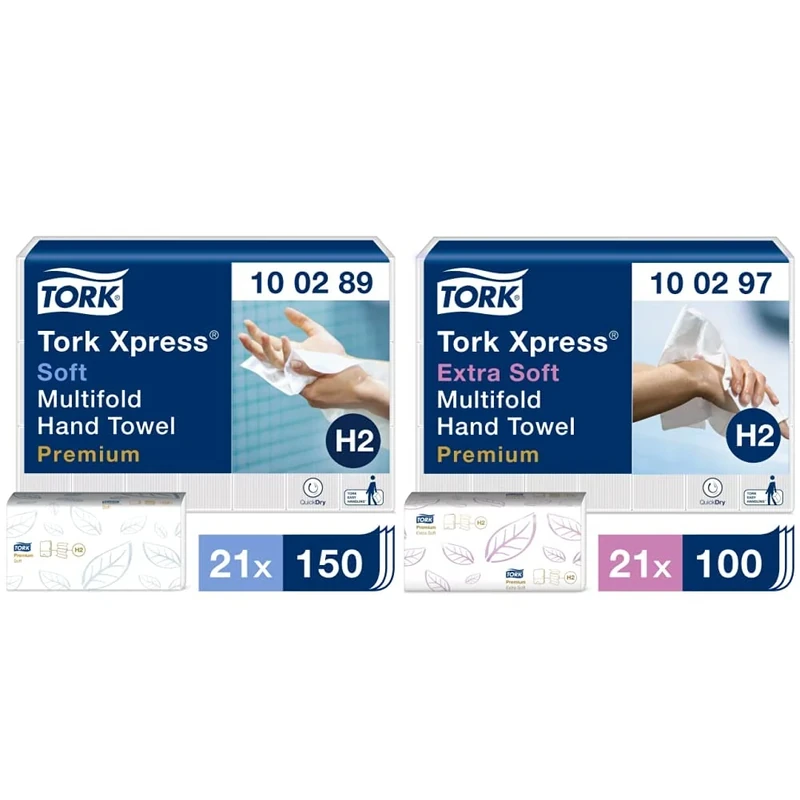 Tork Xpress Multifold Hand Towels 100297 & Tork Xpress Soft Multifold Hand Towels 100289 – H2 White Paper Towels Bundle