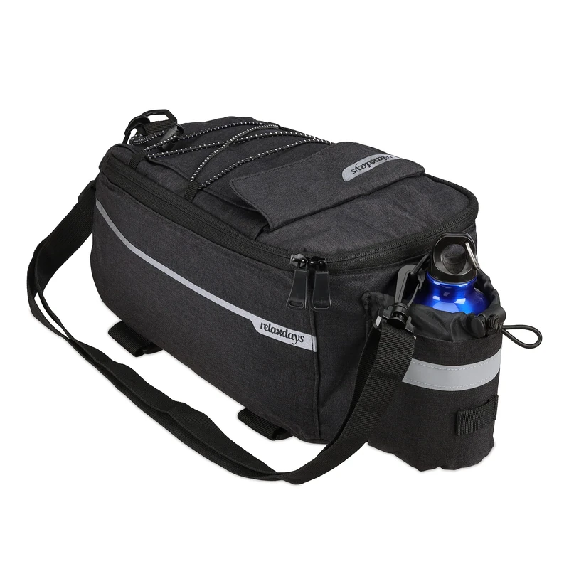 Relaxdays Bicycle Pannier Bag, Waterproof, H x W x D: 15 x 16 x 38 cm, Insulated Inner Compartment, Black - Image 1
