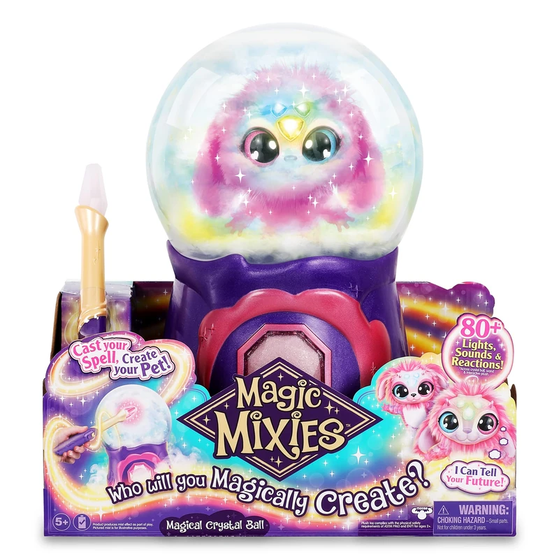 Magic Mixies My Crystal Ball Pink, Interactive Magic Toy, Magic Crystal Ball with Lights, Effects and Sounds, and a Soft Stuffed Animal to Care for, with Accessories, Famosa (MGX05000)