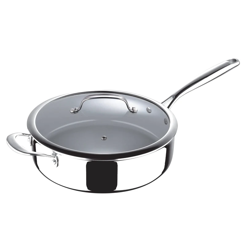 MasterPro - Saute Pan with Glass Lid, 28cm - Argent 3 Induction Stainless Steel Pan, Professional Quality, Tri-Ply Multilayer for Improved Heat Retention & Distribution - Ovenproof