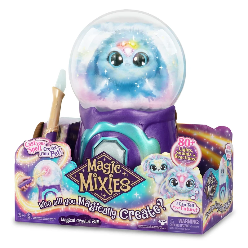 Magic Mixies My Crystal Ball Blue, Interactive Magic Toy, Magic Crystal Ball with Lights, Effects and Sounds, and a Soft Stuffed Animal to Care for, with Accessories, Famosa (MGX06000)