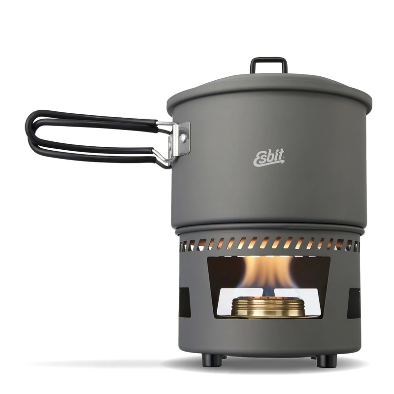 Esbit Spirit Cooking Set Including 1500 ml Pot Hard Anodised Aluminium Lid and Lid Suspension Spirit Burner Including Flame Regulator with Folding Handle