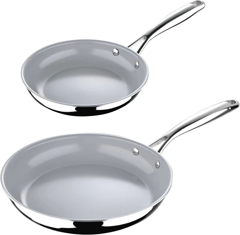 MasterPro - Frying Pans 20cm/26cm Set of 2 - Argent 3 Induction Stainless Steel Pan Set Without lid - Tri-Ply Multilayer for Improved Heat Retention & Distribution - Ovenproof - Black
