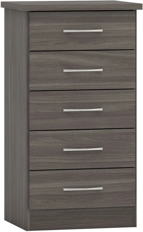 Seconique Nevada 5 Drawer Narrow Chest in Black Wood Grain