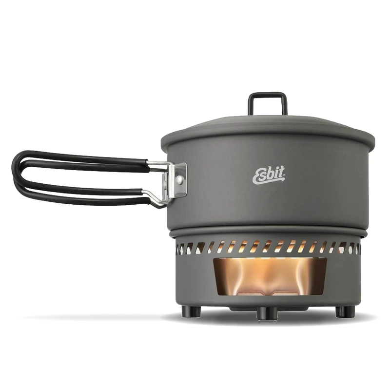 Esbit Outdoor and Camping Dry Fuel Cooking Set, 1000 ml, hard anodised aluminium, extremely light, lid attachment.