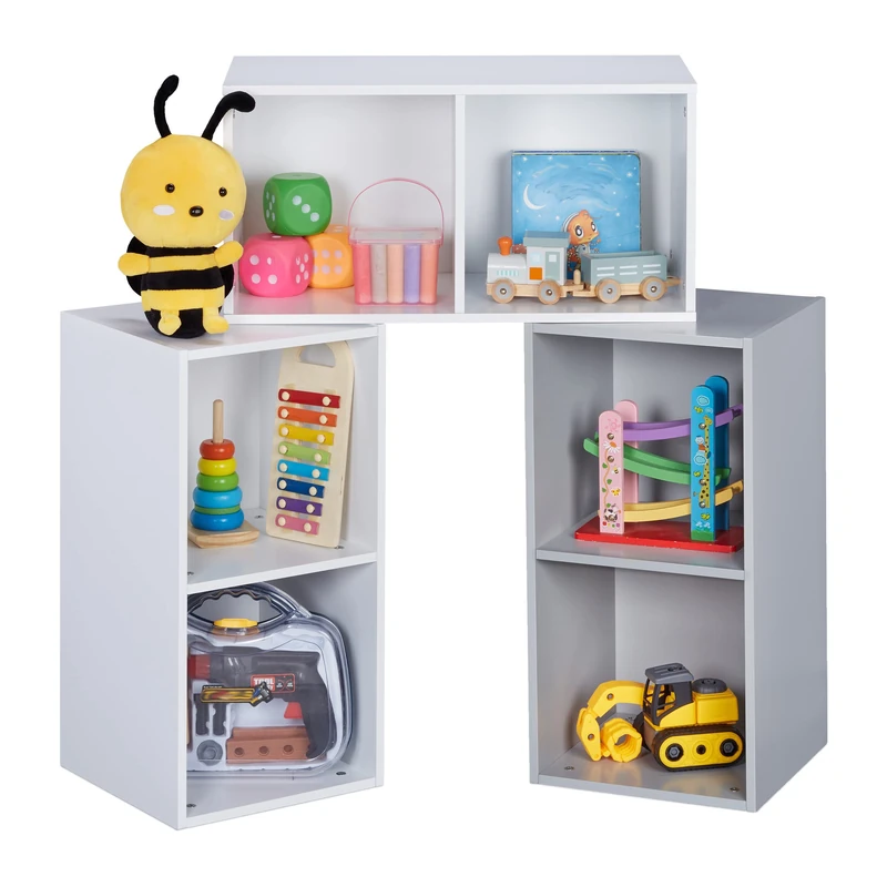 Relaxdays Children's Shelf, Storage Cubes, Individual Set-up, Stable MDF Material, Max. HWD: 92 x 60 x 30 cm, White/Grey, Fibreboard