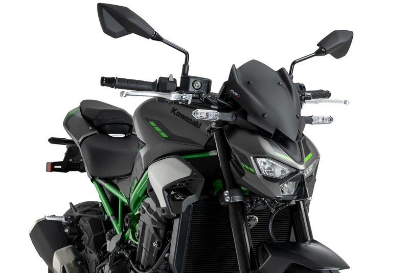Puig 22439J New Generation Sport, sport windscreen made of high-impact acrylic with aggressive design, metal supports, TÜV approved and quick mounting, Matte Black