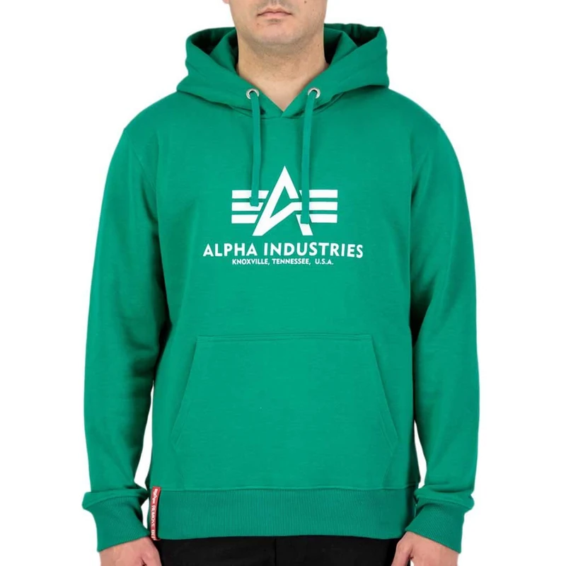 Alpha Industries Basic Hoody Hooded Sweat for Men Jungle Green