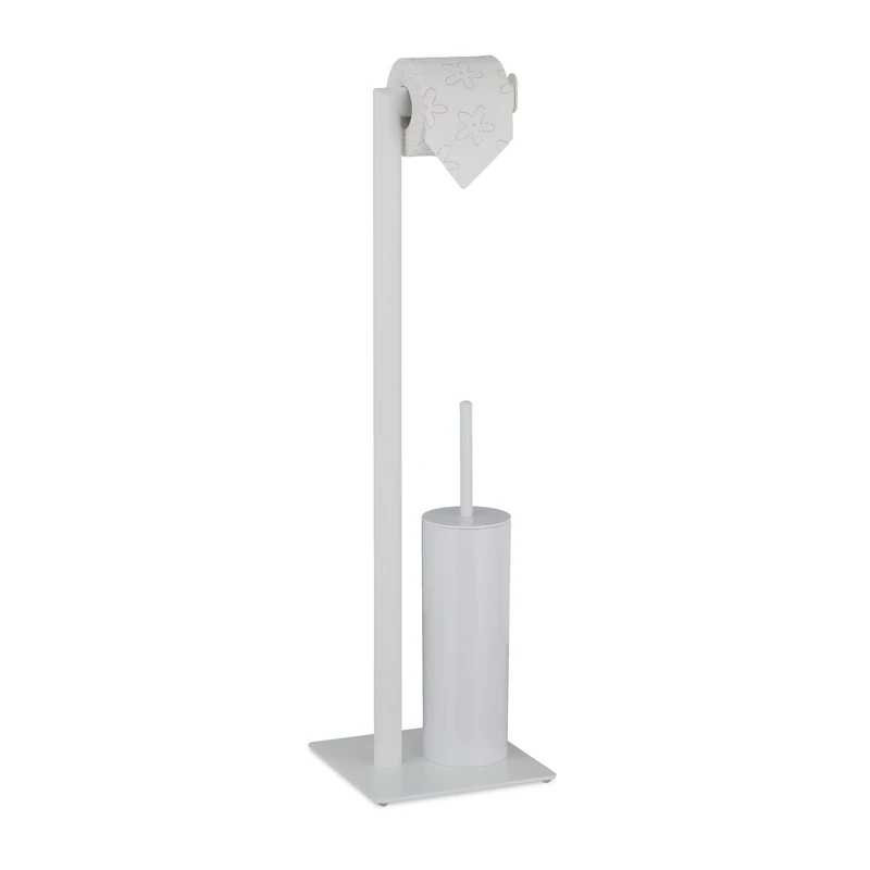 Relaxdays WC Accessories Set, Standing Toilet Paper Holder, Replaceable Brush & Holder, HxWxD: 72 x 20 x 20 cm, White