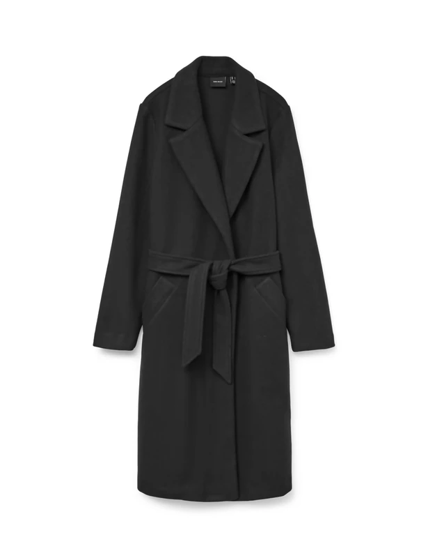 VERO MODA Women's Vmfortuneaya Ss23 Long Coat Noos Jacket, Black/Detail: Solid, M