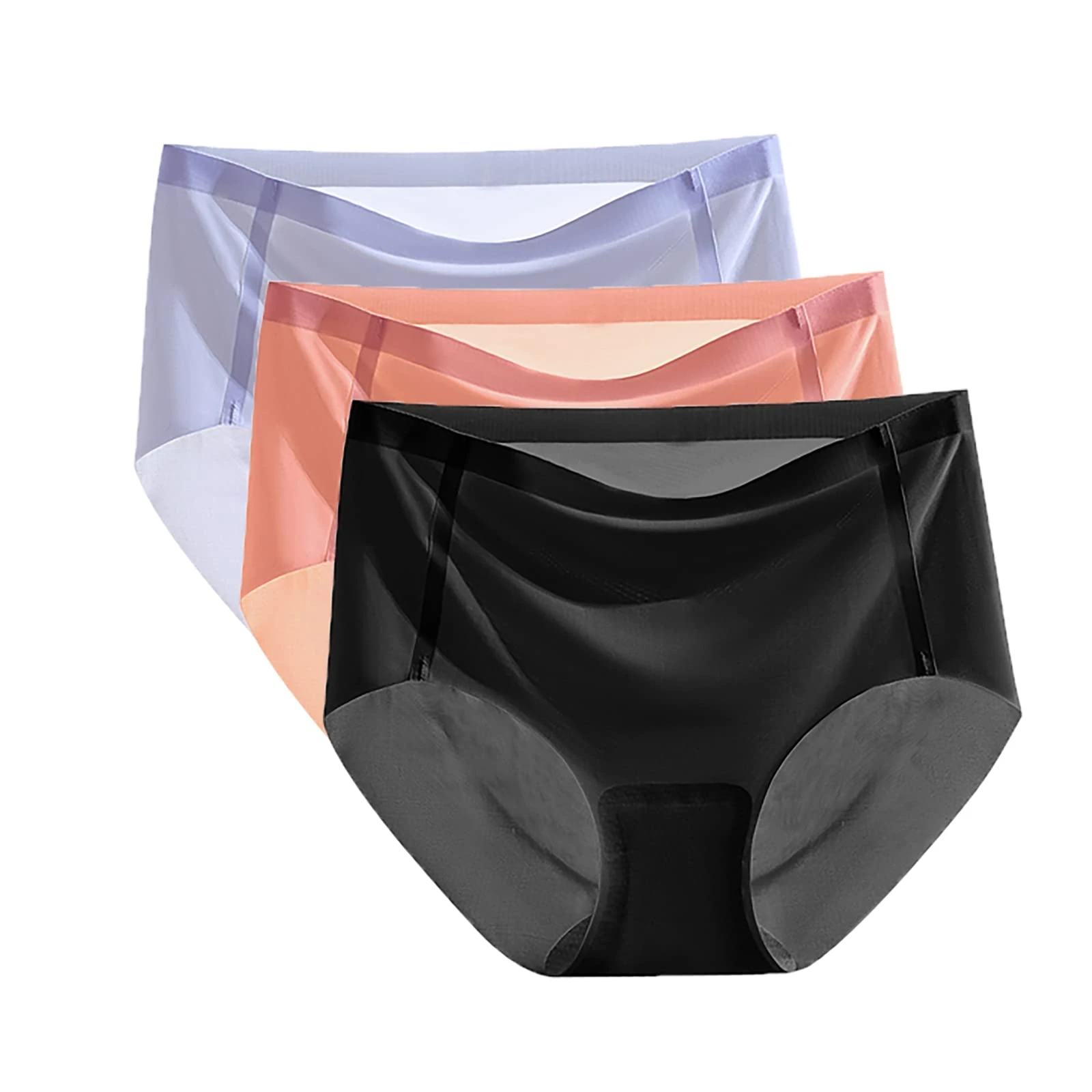 Womens Ice Silk Underwear Sexy Seamless Panties Low Waist Bikini Briefs Ladies Hipster Ice Silk Panty (3PCS,L)