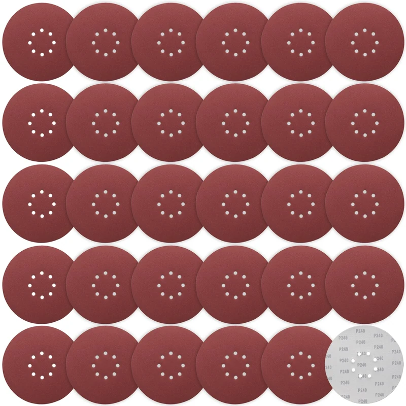 STEBRUAM 225 mm Sanding Discs 240 Grit, 30 Pieces Orbital Sander Discs 9 inch 225 mm large Hook and Loop Sanding Discs 8 Holes Round Sandpaper Sheet for Grinding Giraffe, Drywall Sander Sanding Pads