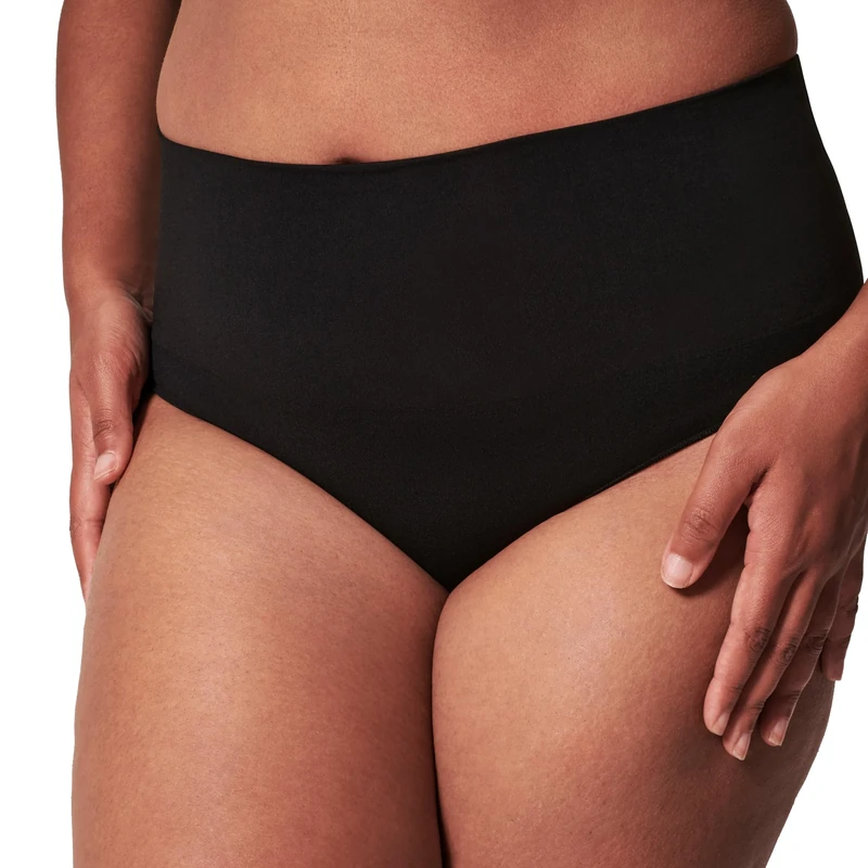 SPANXshape ExtraOrdinary Thong - Sculpting with Compression - Women's Shapewear Underwear - Recycled Nylon Fabric Blend, Very Black, XS