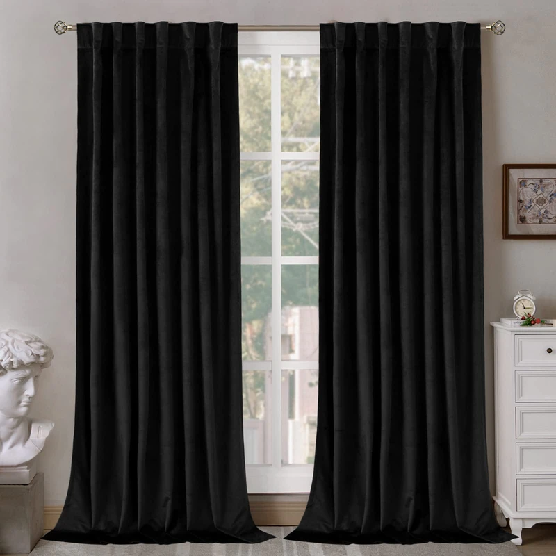 BGment Halloween Black Velvet Blackout Curtains 84 inch for Bedroom, Thermal Room Darkening Curtains Back Tab Privacy Panels for Living Room/Backdrop/Movie Theater, 2 Panels, 52 x 84 Inch