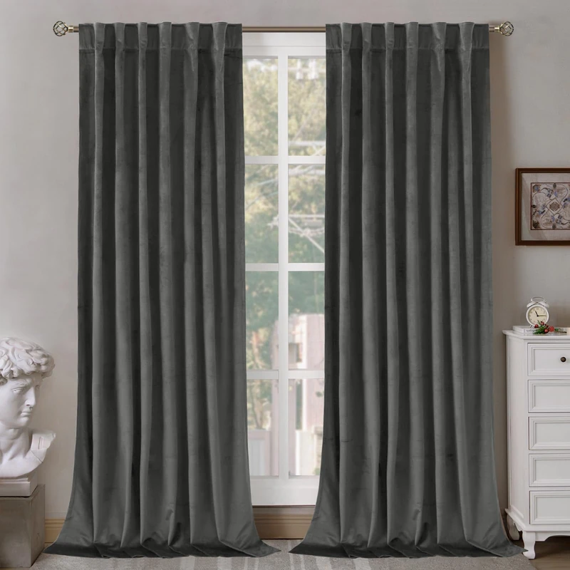 BGment Grey Velvet Curtains 108 Inches Long for Living Room, Thermal Insulated Room Darkening Curtains Drapes Window Treatment with Back Tab and Rod Pocket, Set of 2 Panels, 52 x 108 Inch
