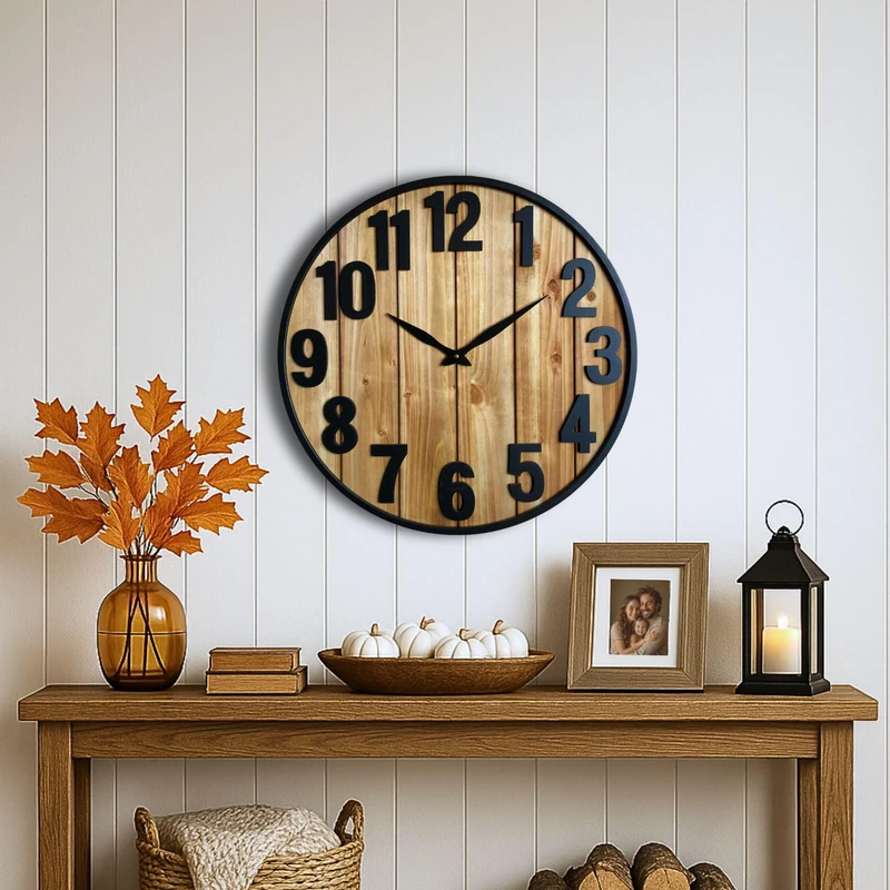 Montoire Modern Rustic Wood Farmhouse Wall Clock, 24 Inch - Giant Oversized Vintage Decorative Clocks for Walls and Large Bold Living Room Decor