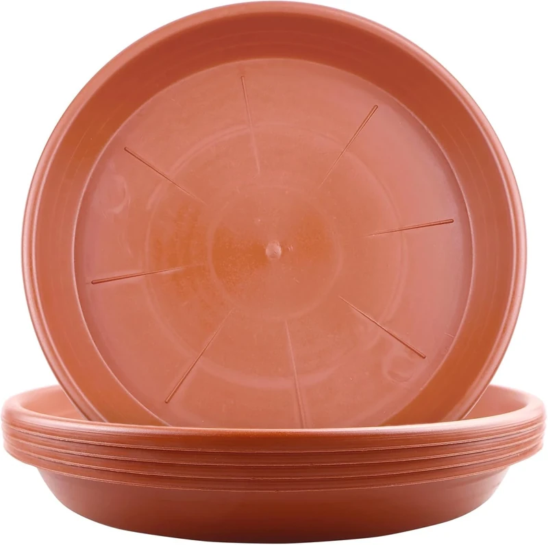 LIKOSO 5 Pcs Plants Saucers, Plastic Plant Pot Saucers, Flower Pot Drip Trays for Indoor and Outdoor Plants(Brick Red,25 CM)