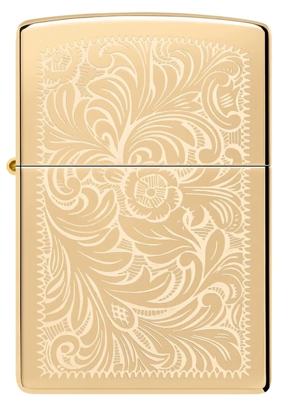 Zippo Windproof Lighter - Venetian Model - High Polish Brass Finish - Lustre - Refillable - Reusable - Windproof Design - Gift Box - Made in USA