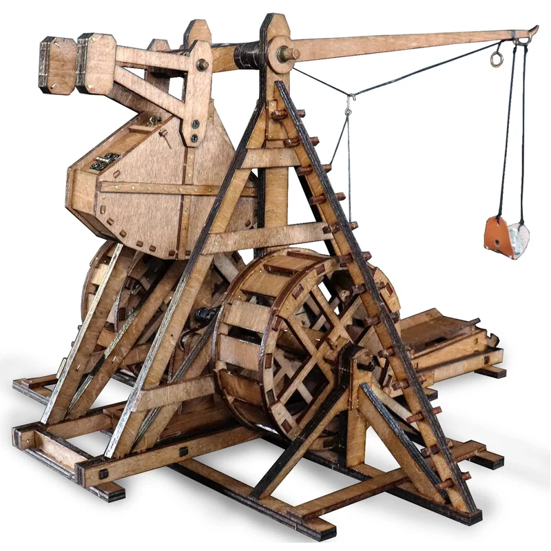 YAQUMW The MINI Counterweight Trebuchet with Wheels Europe Medieval Siege Chariot Catapult Weapons DIY 3D Wooden Puzzles Model Building Kit STEM Projects Desktop Toys Birthday Gift