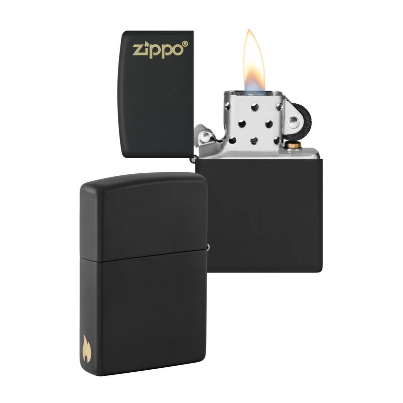 Zippo Windproof Lighter - Logo & Flame Design - Black Matte - Refillable - Reusable - Windproof - Gift Box - Metal - Made in USA - Amazon Exclusive