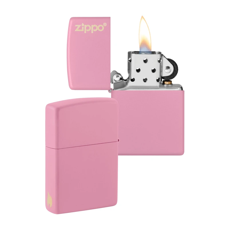 Zippo Windproof Lighter - Logo & Flame Design - Pink Matte - Refillable - Reusable - Windproof - Gift Box - Metal - Made in USA - Amazon Exclusive