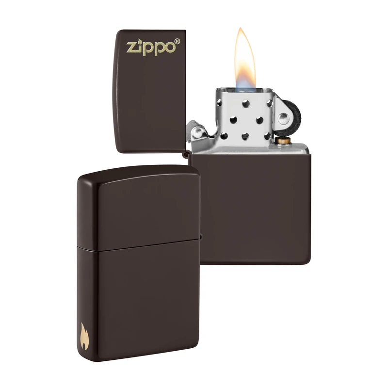 Zippo Windproof Lighter - Logo & Flame Design - Brown Matte - Refillable - Reusable - Windproof - Gift Box - Metal - Made in USA - Amazon Exclusive