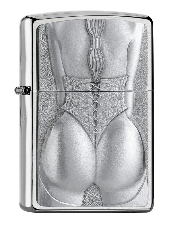 Zippo Windproof Lighter - Girl with Corset - Brushed Chrome Finish - Refillable - Reusable - Windproof Design - Gift Box - Made in USA
