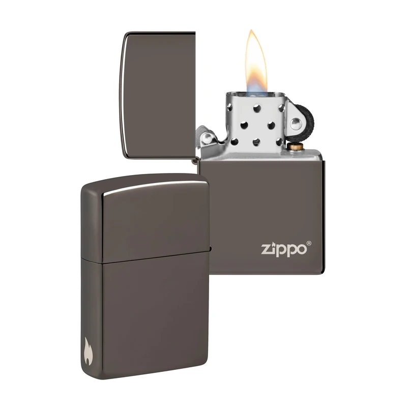 Zippo Windproof Lighter - Logo & Flame Design - Black Ice - Refillable - Reusable - Windproof - Gift Box - Metal - Made in USA - Amazon Exclusive