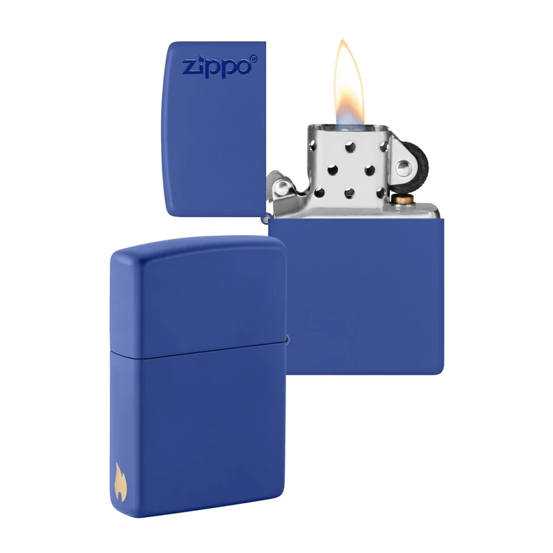 Zippo Windproof Lighter - Royal Blue Matte - Flame & Logo - Refillable - Reusable - Windproof - Gift Box - Metal - Made in USA - Amazon Exclusive