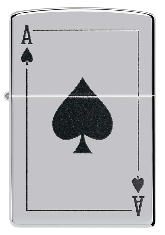 Zippo Windproof Lighter - Model Ace of Spade - High Polish Chrome Finish with Colour Image - Refillable - Reusable - Windproof Design - Gift Box - Made in USA