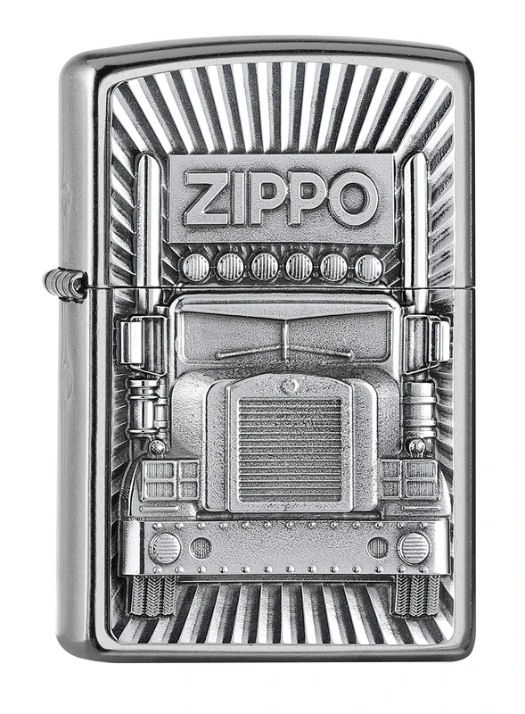 Zippo Windproof Lighter, New Trucker 3D Design – Street Chrome with Emblem – Refillable, Reusable, Windproof Design – Comes in Gift Box – Made in USA