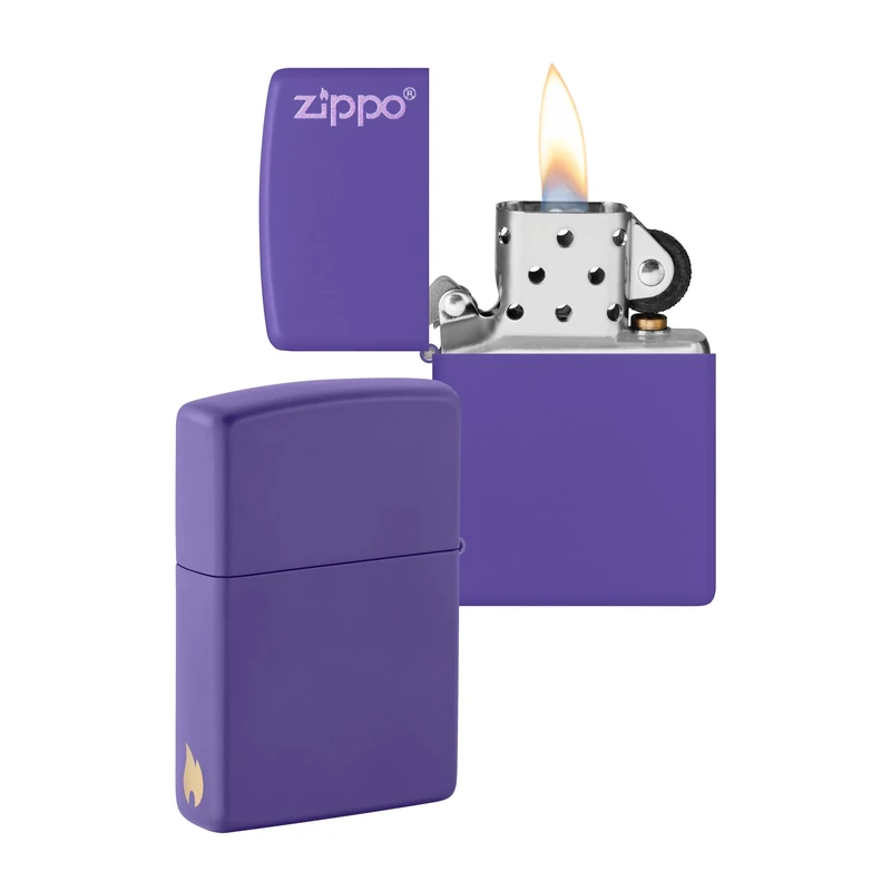 Zippo Windproof Lighter - Logo & Flame Design - Purple Matte - Refillable - Reusable - Windproof - Gift Box - Metal - Made in USA - Amazon Exclusive