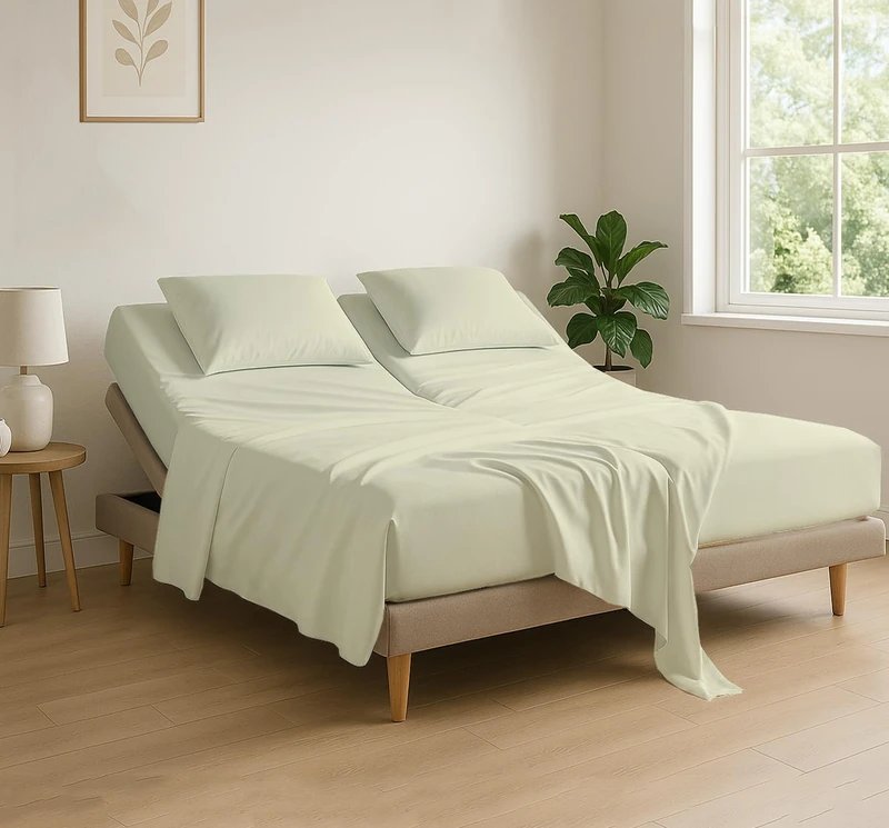 Cottingon 4 Piece Flex Head King Sheet Set, Top 34 Inch Split Sheets for Sleep Number Adjustable Beds, Soft Breathable 100% Egyptian Cotton, Fits Upto 16" Deep Mattress 78"X80"+ 34", Ivory