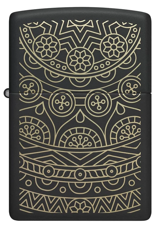 Zippo Windproof Lighter - Gold Ornate Pattern - Black Matte Finish, Laser Engraving - Refillable - Reusable - Windproof Design - Gift Box - Metal - Made in USA