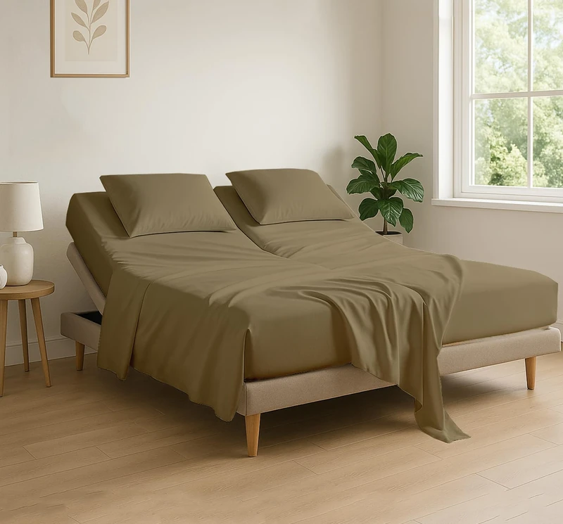 Cottingon 4 Piece Flex Head King Sheet Set, Top 34 Inch Split Sheets for Sleep Number Adjustable Beds, Soft Breathable 100% Egyptian Cotton, Fits Upto 16" Deep Mattress 78"X80"+ 34", Taupe