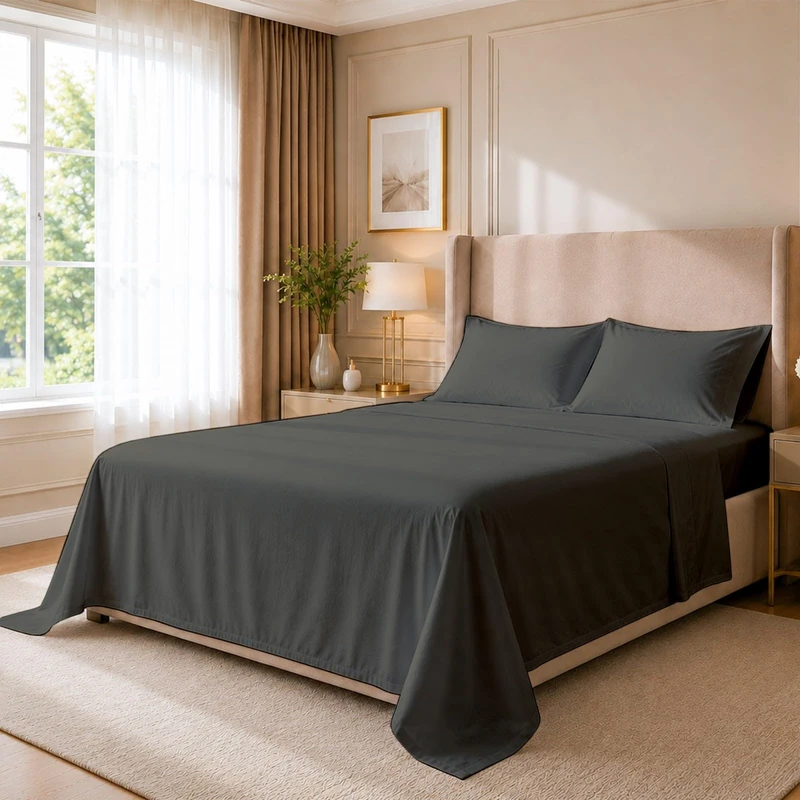 Cottingon 4 Piece Olympic Queen Sheets, Soft Premium 100% Long Staple Egyptian Cotton, Super Queen Mattress Bedsheet Set, Fits Upto 15" Deep Pocket 66"X80", Dark Grey