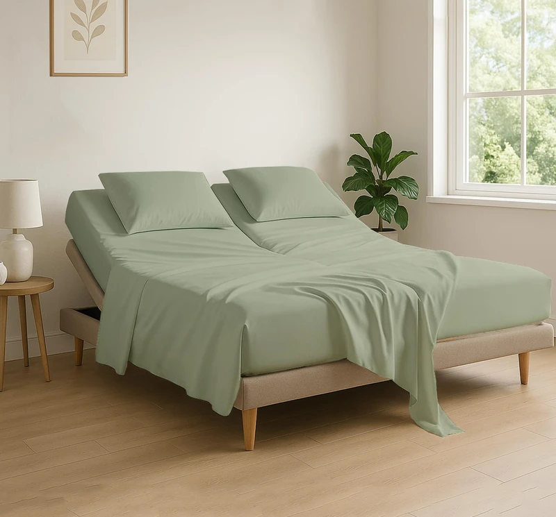 Cottingon Flex Top King Sheets for Sleep Number Bed, 100% Egyptian Cotton - 400 TC Split King Sheets for Sleep Number Bed (4 Pcs) - Sage