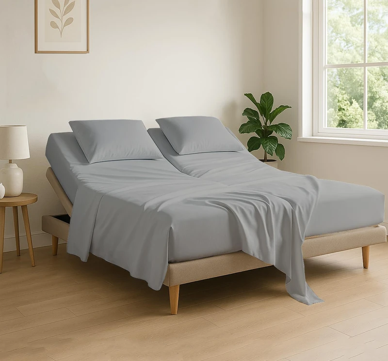 Cottingon,Premium 400 TC 100% Egyptian Cotton,Flex Top King Sheets for Sleep Number Beds 16" Deep,King 34" - Light Grey
