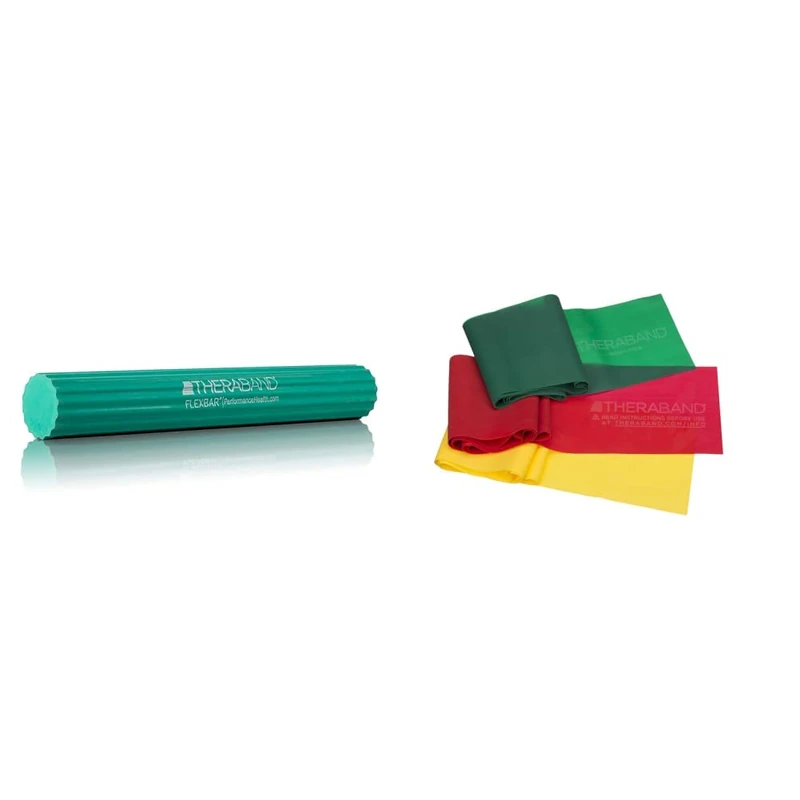 Theraband Resistance FlexBar for Men and Women, Strength, Grip and Elbow Training and Pain Relief, Home Gym Equipment, Advance Level, Green & Theraband Resistance Bands Set, Resistance Bands - Image 1